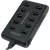 HUB extern LOGILINK, porturi USB: USB 2.0 x 10, conectare prin USB 2.0, alimentare retea 220 V, cablu 0.6 m, negru, UA0125