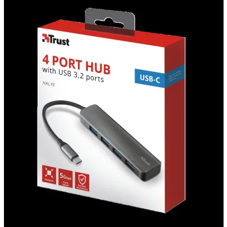 HUB extern TRUST, conectare prin USB 3.1 Type C, cablu 1 m, argintiu, TR-23328